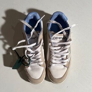 Off-White Blue, White, and Beige Sneakers